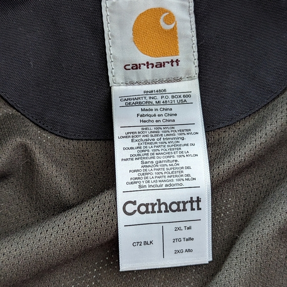 Carhartt C72 Mens 2XL Black Long Sleeve Full Zipper Coat - Picture 7 of 9